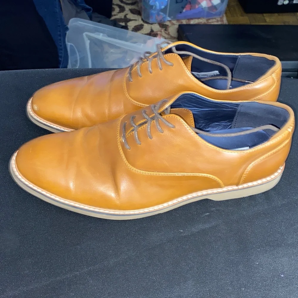 Steve Madden Neptun MENS 11M Caramel Brown Faux Leather‎ Lace-up Oxfords EUC